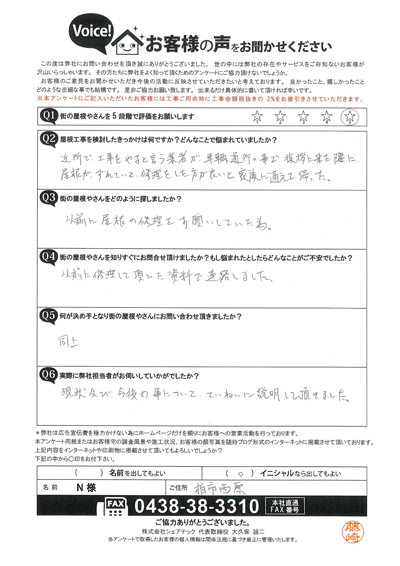 お客様の声スキャン画像